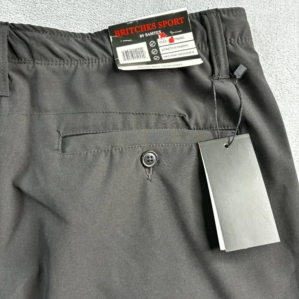 NWT Britches Sport Men's Performance Shorts Black 36 Flat Front Mid Rise Zip Fly
